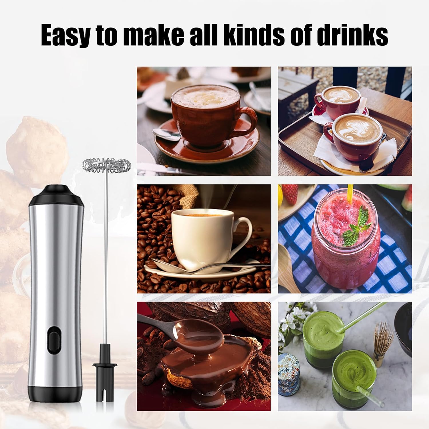 Electric Milk Frother, Maexus Rechargeable Milk Frother Handheld, Milk Foam Maker for Coffee, Cappuccino, Lattes, Matcha, Hot Chocolate, with Milk Frothing Pitcher, Stainless Steel Silver