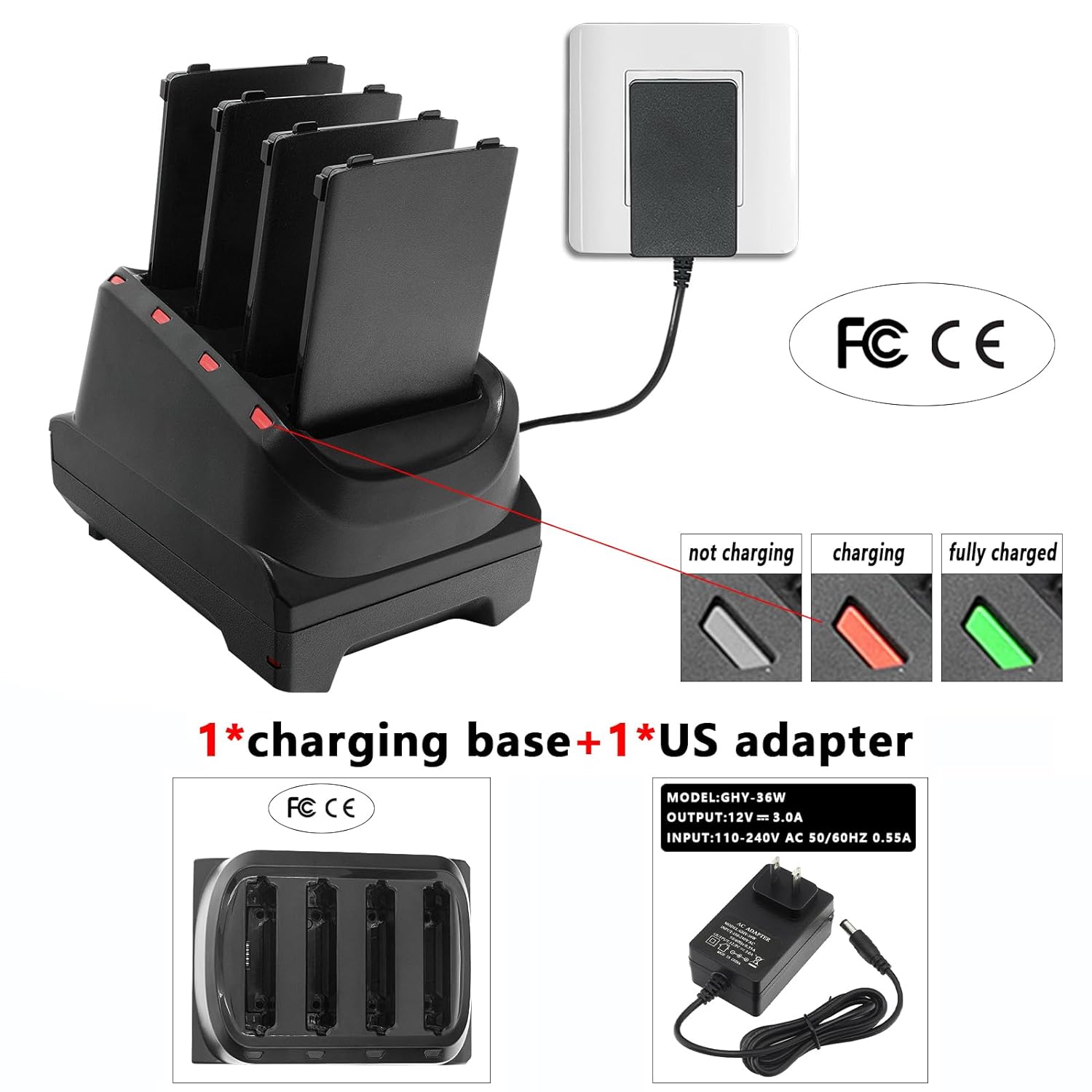 4-Slot Battery Charger for Zebra TC21 TC26 Handheld Android PDA Phone Barcode Scanner(SAC-TC2Y-4SCHG-01) 12V4A Includes Adapter & LED Charging Indicator