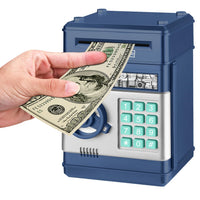 Renvdsa Cartoon Electronic ATM Password Piggy Bank Cash Coin Can Auto Scroll Paper Money Saving Box Gift for Kids (Navy Blue)