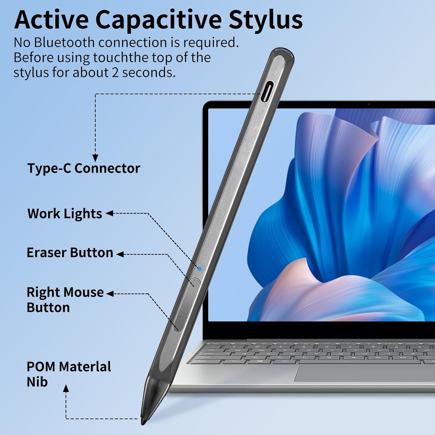 Stylus Pen for Microsoft Surface Pro9/8/7/6/5/4/3/X Surface Laptop/Book/Surface Go3 Go2, with Storage Box, 4096 Tilt Pressure, Magnetic Attachment, USB-C Fast Charging, Palm Rejection Function, Black