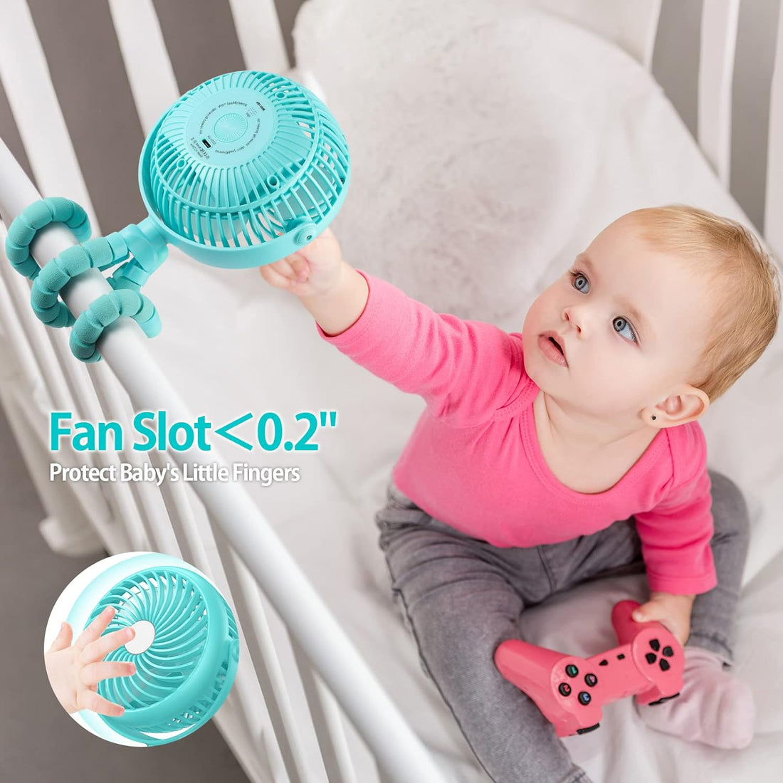 Baby Stroller Fan 20H Work Time Battery Powered Clip on Fan with Flexible Tripod for Car Seat Crib Peloton Bike Treadmill (Lake Blue )