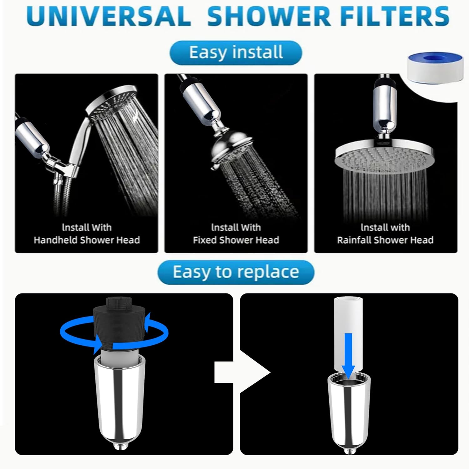REINVIGU 18 STAGE filtered shower head with handheld clean hard water high out put flow with strong pressure,remove chlorine/fluorine to softener with long hose