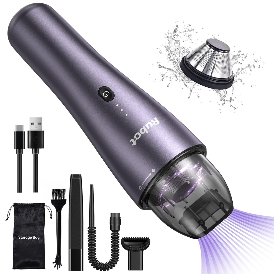 RUBOT P02-Purple-21 Hand held Vacuum Rechargeable, Car Vacuum Cordless Strong Suction with Lightweight,Portable Mini Vacuum for Home and Car Carpet Stairs Pet-P02(Purple)