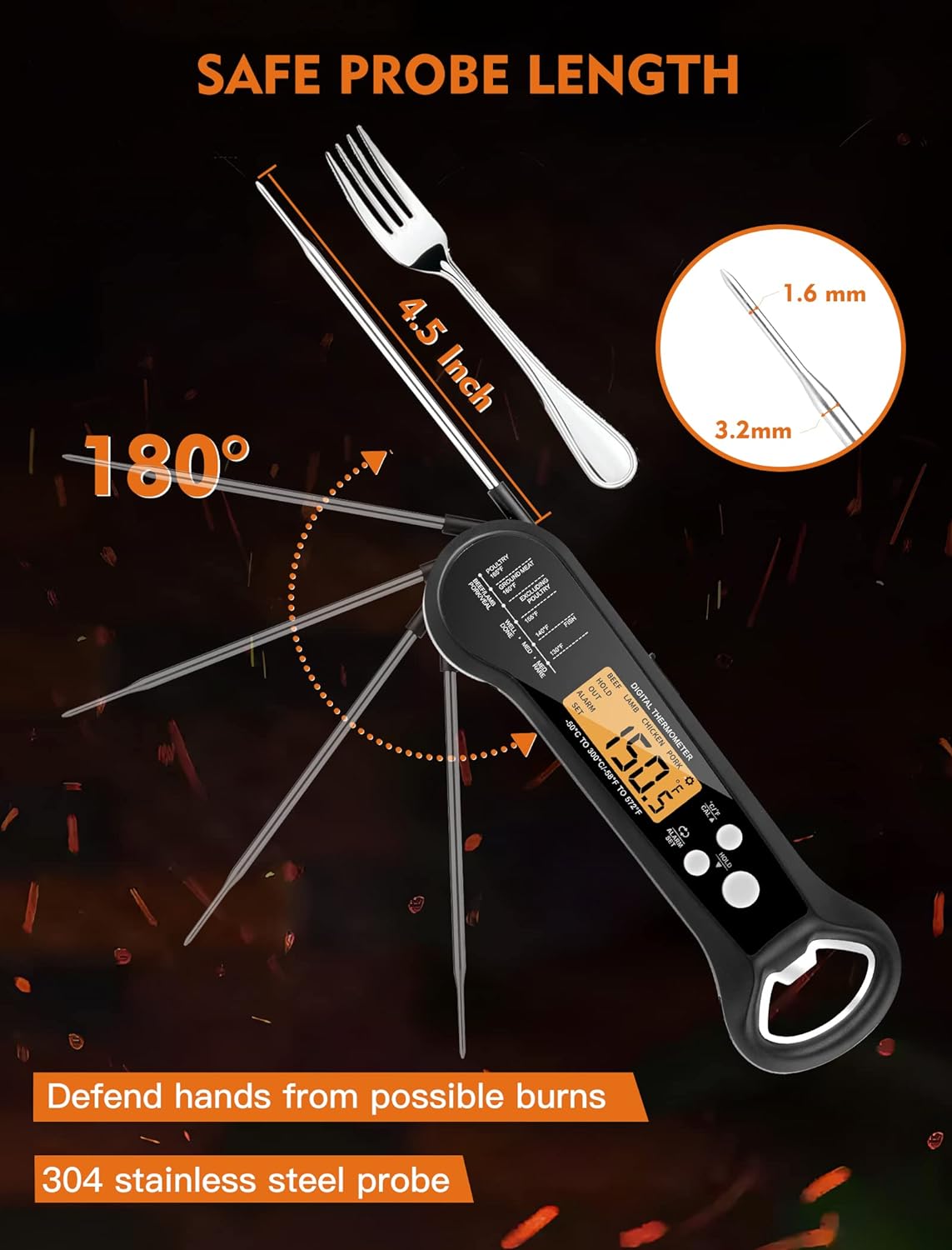 JOYHILL Digital Meat Thermometer for Cooking, Instant Read Meat Thermometer with Foldable Probe, Backlight, Calibration, Magnet, Waterproof Dual Probe Food Thermometer for BBQ Grill Deep Fry, Kitchen