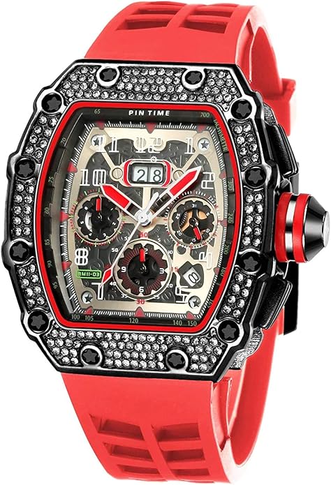 Mens Bling Punk Diamond Chronograph Watches Fashion Style – Front View