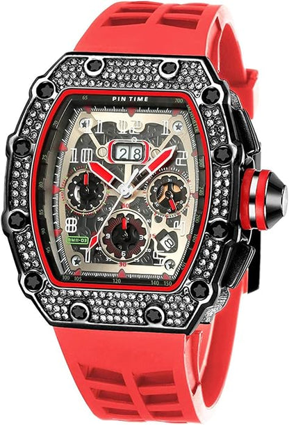 Mens Bling Punk Diamond Chronograph Watches Fashion Style – Front View