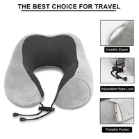 Pure Memory Foam Travel Pillow Set for Adults - Comfortable & Breathable Removable Cover, Airplane Travel Kit with Eye Mask & Portable Storage Bags for Plane Accessories - Grey
