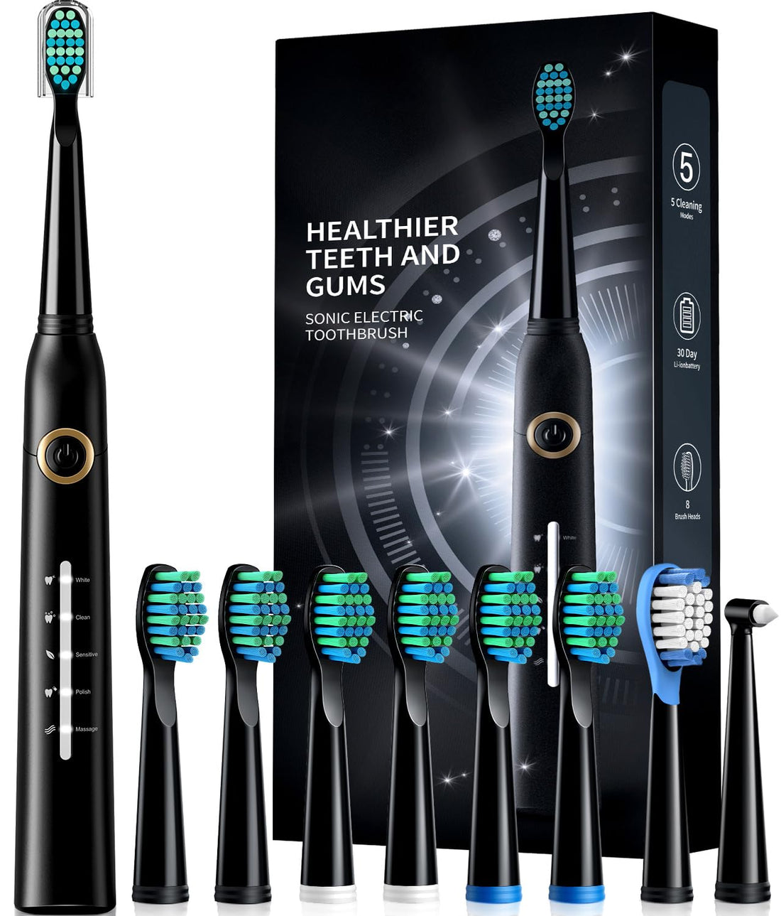 Electric Toothbrush for Adults, 8 𝐁𝐫𝐮𝐬𝐡 𝐇𝐞𝐚𝐝𝐬 Sonicare Electric Toothbrush with 40000 VPM Deep Clean 5 Modes, Rechargeable Toothbrushes Fast Charge 4 𝐇𝐨𝐮𝐫𝐬 𝐋𝐚𝐬𝐭 45 𝐃𝐚𝐲𝐬