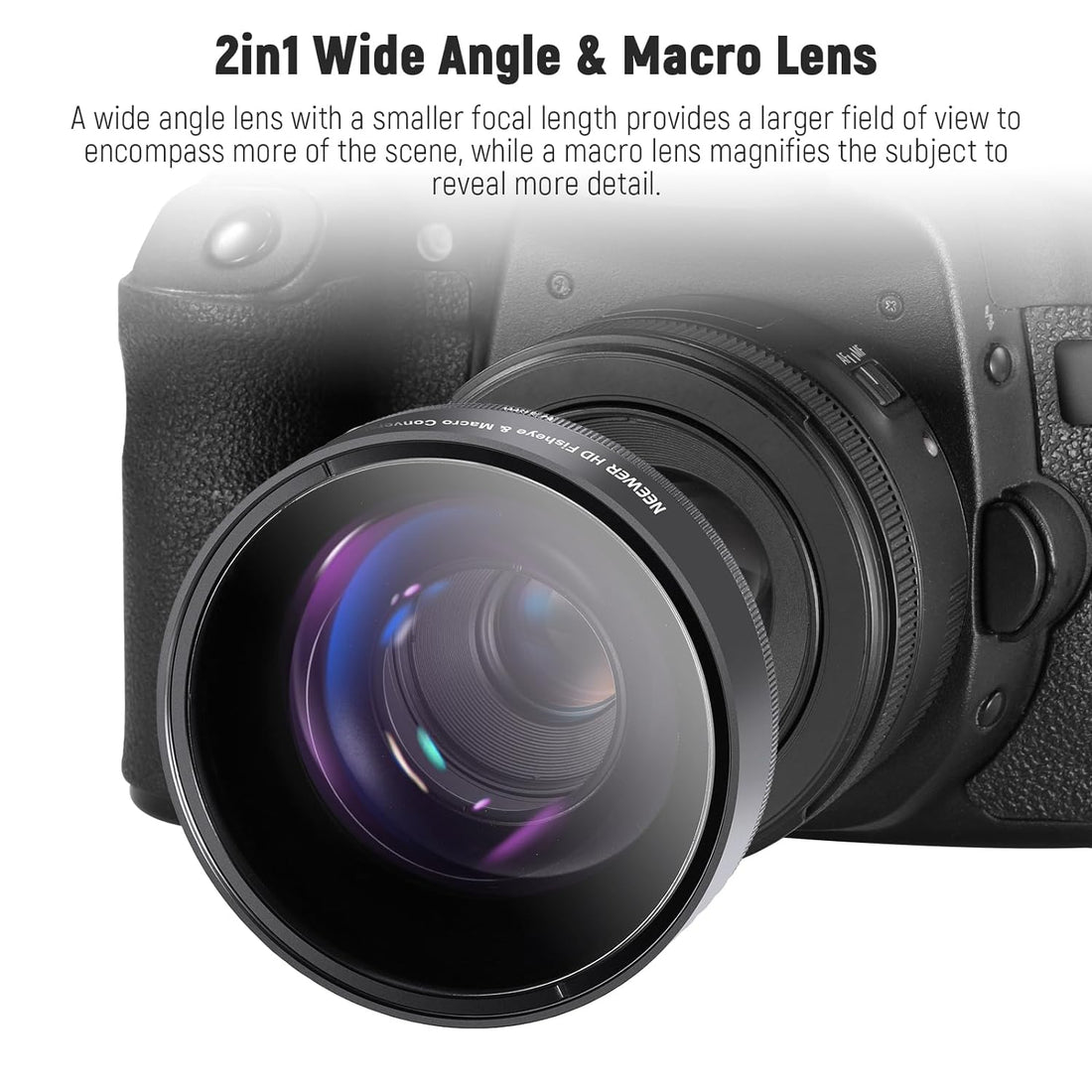 NEEWER 52mm 0.43X HD 2 in 1 Wide Angle & Macro Lens, Ultra Wide Angle Lens with 18mm Focal Length Compatible with Canon T7 M50 90D M6 MarkII Nikon D780 D850 Z50 Z fc Fujifilm X-T4 X-T3 X-T30, LS-20