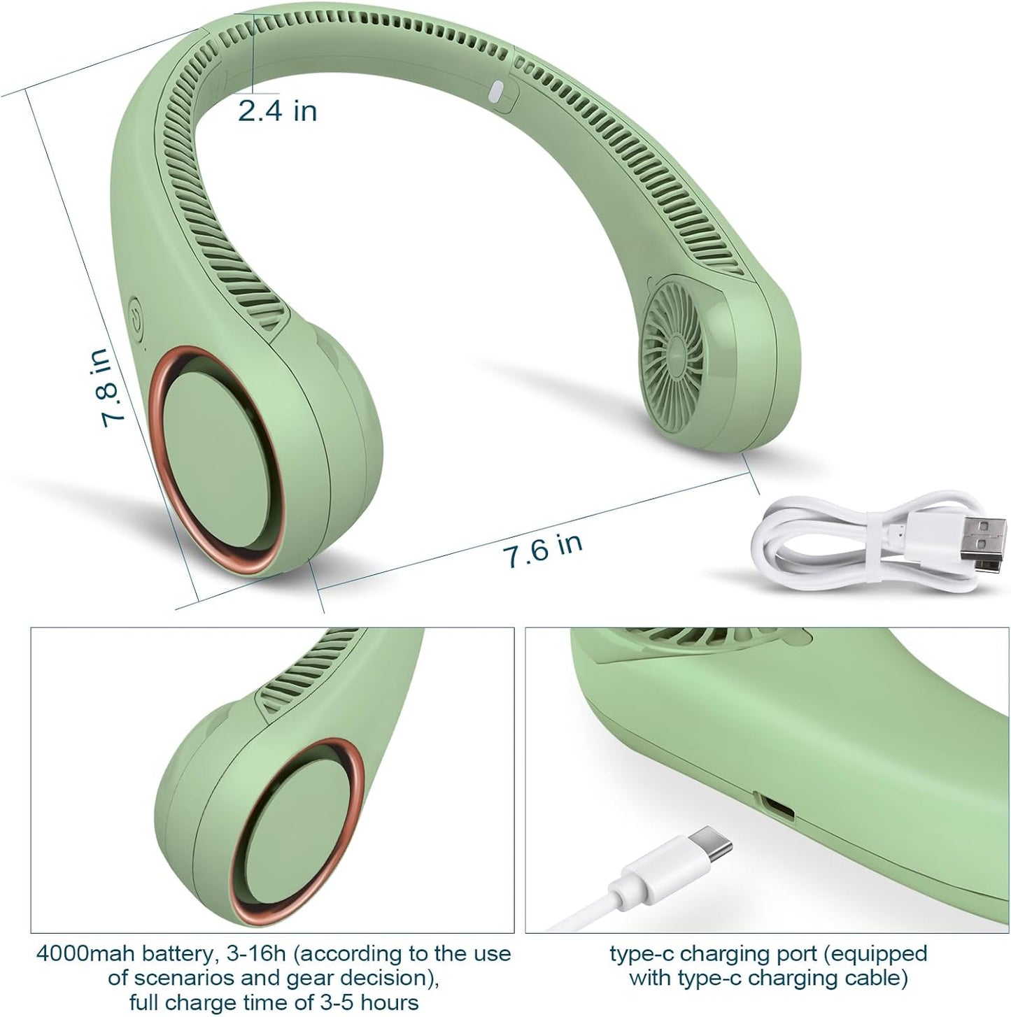 CIVPOWER Neck Fan: Portable Personal Neck Cooling – Side View