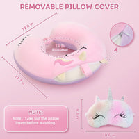 Kids Neck Pillow, Unicorn Kids Travel Pillow, Toddler Neck Pillow for Traveling with Eye Mask, Travel Essentials for Road Trip Airplane Car Seat, Cute Headrest Memory Foam Pillow for Gift (Pink)