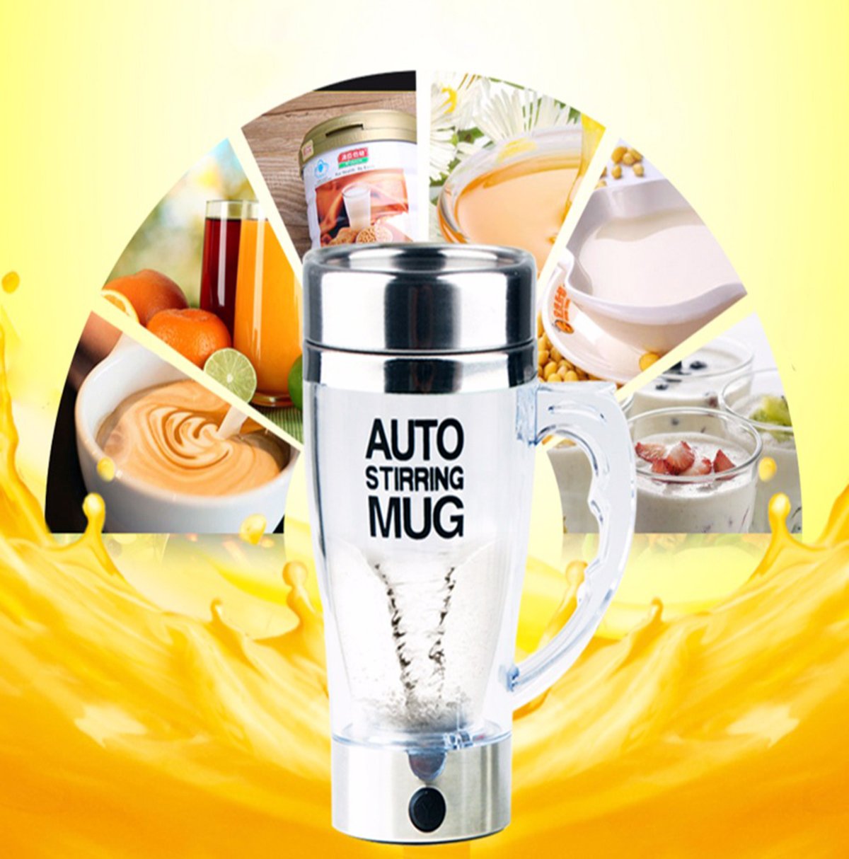 Mengshen Self Stirring Mug - Multipurpose Mixer Auto Stir Coffee Tea Cup Portable Electric Stainless Steel Transparent, A034