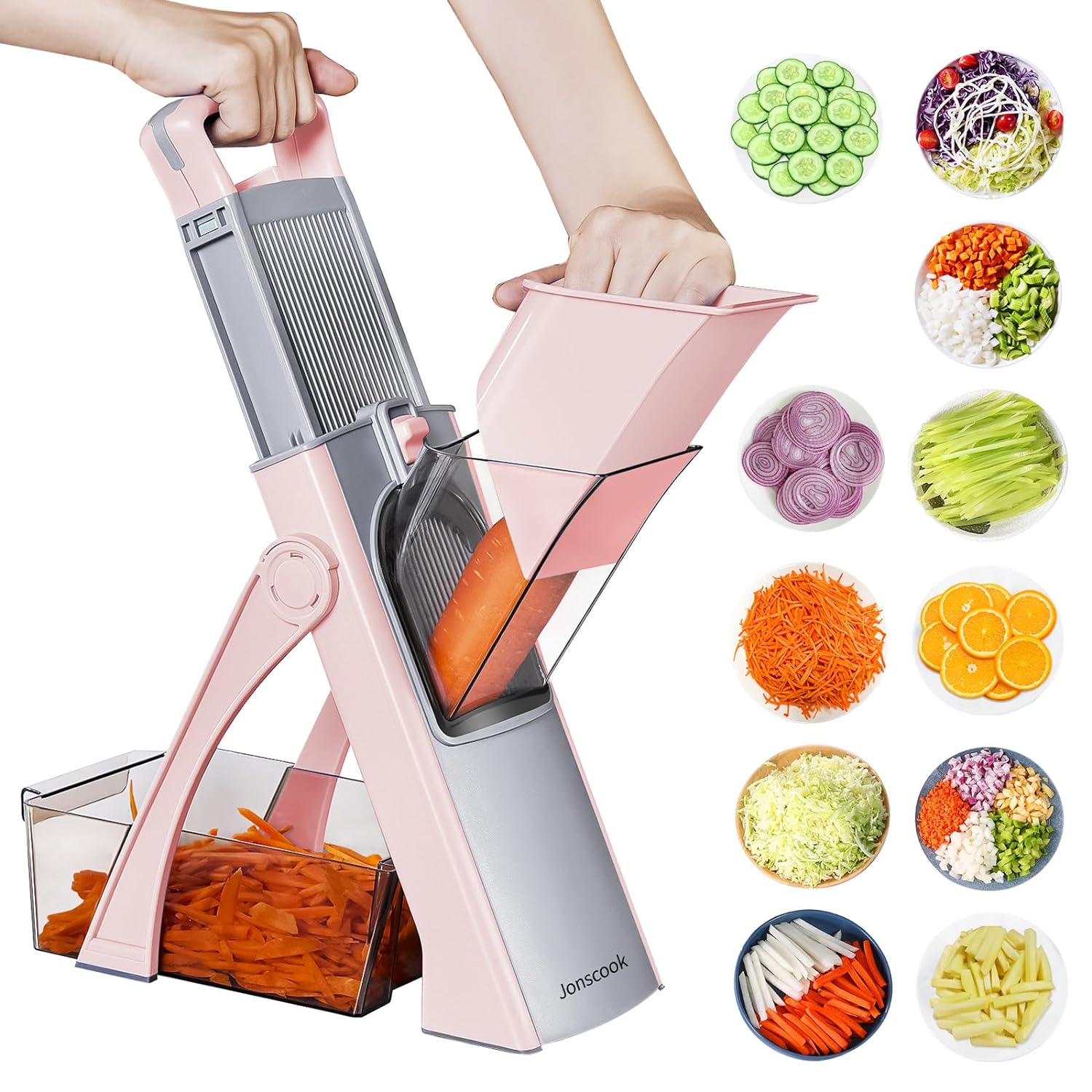 Jonscook Safe Mandoline Food Slicer For Kitchen - Vegetable Chopper With Adjustable Thickness, Multifunctional Veggie Chopper Vegetable Cutter Slicer Dicer For Onion Potato Tomato - Pink