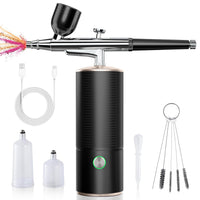 Airbrush Kit with Compressor, 30PSI Rechargeable Cordless Airbrush Gun, Auto Handheld Airbrush Set, Protable Air Brush for Nail Art, Makeup, Barber, Model Painting, Cake (BlackGold)
