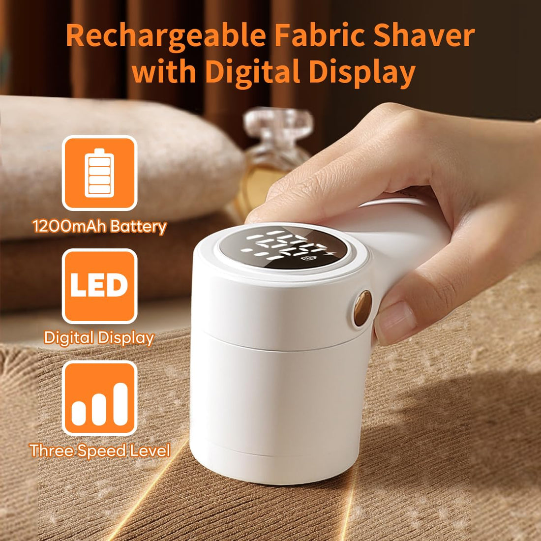 Rechargeable Fabric Shaver, coldSky Lint Remover for Clothes with Digital Display, Electric Lint Shaver with 6-Leaf Blades, 3-Speeds Defuzzer for Removing Fuzz and Pill from Sweater, Furniture (1Pcs)