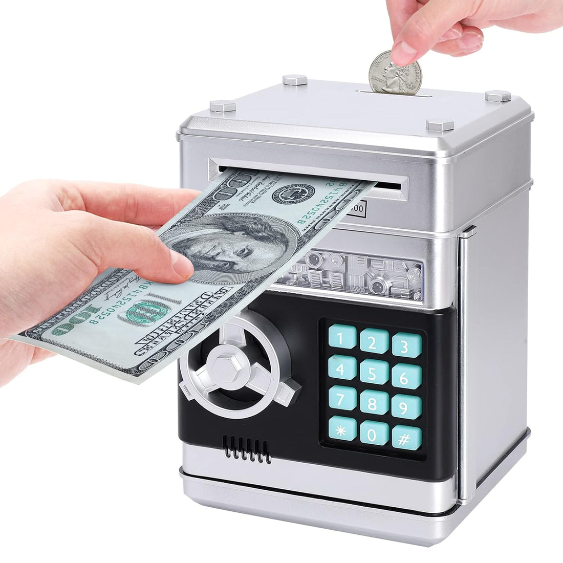 EPHVODI Piggy Bank, Electronic ATM Password Real Money Saving Box Cash Coin Can Auto Scroll Paper Money Saving Box Toy Best Gift for Kids