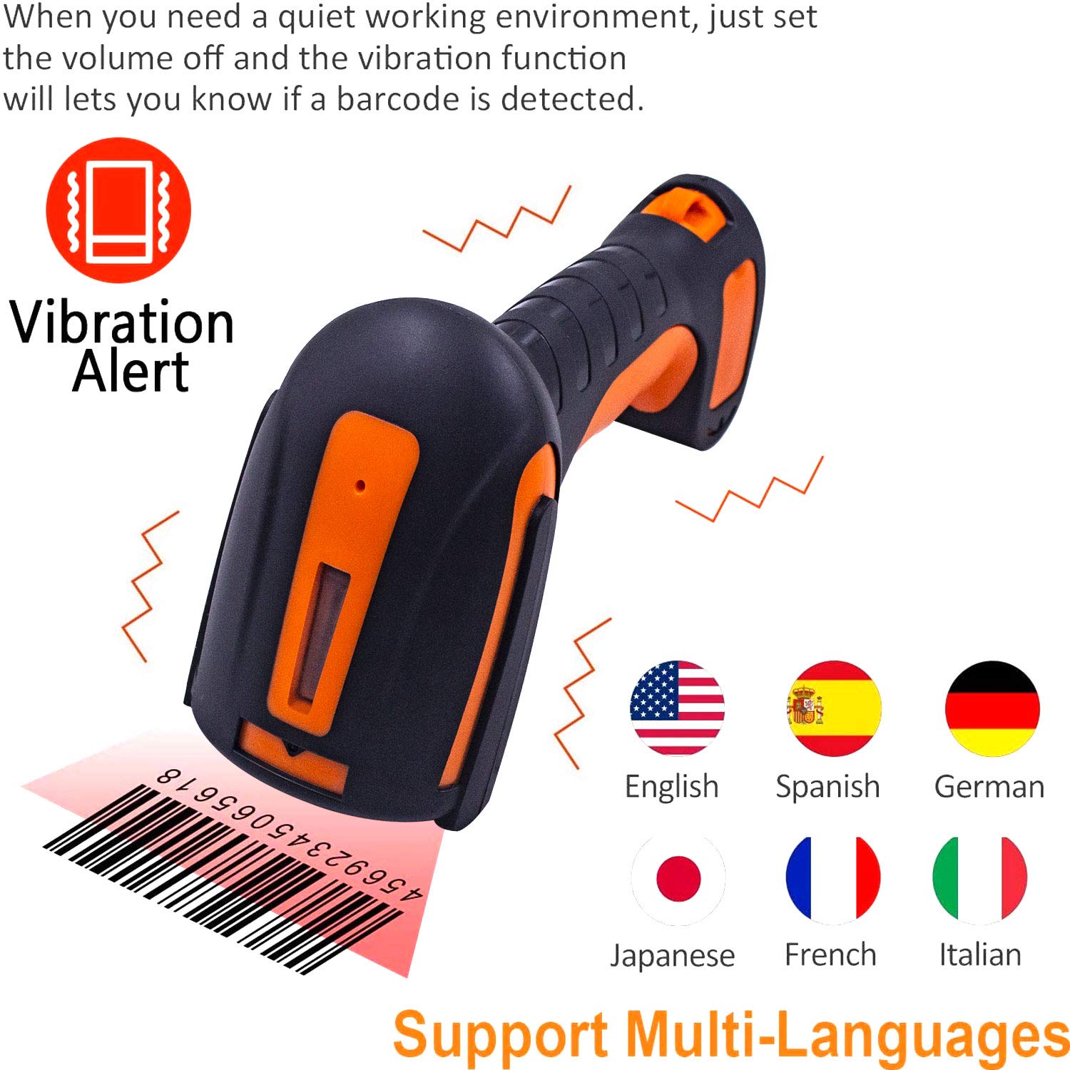 Symcode Wireless 2D Bluetooth Barcode Scanner with Stand, 3 in 1 Bluetooth & 2.4GHz Wireless & USB Wired Connection, Industrial Dustproof and Waterproof, QR Image Bar Code Reader with Vibration Alert