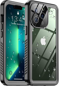 Temdan [Real 360 for iPhone 13 Pro Max Case Waterproof, Built-in 9H Tempered Glass Camera Lens & Screen Protection [13FTMilitary Dropproof][Full-Body Shockproof][Dustproof] Phone Case Black