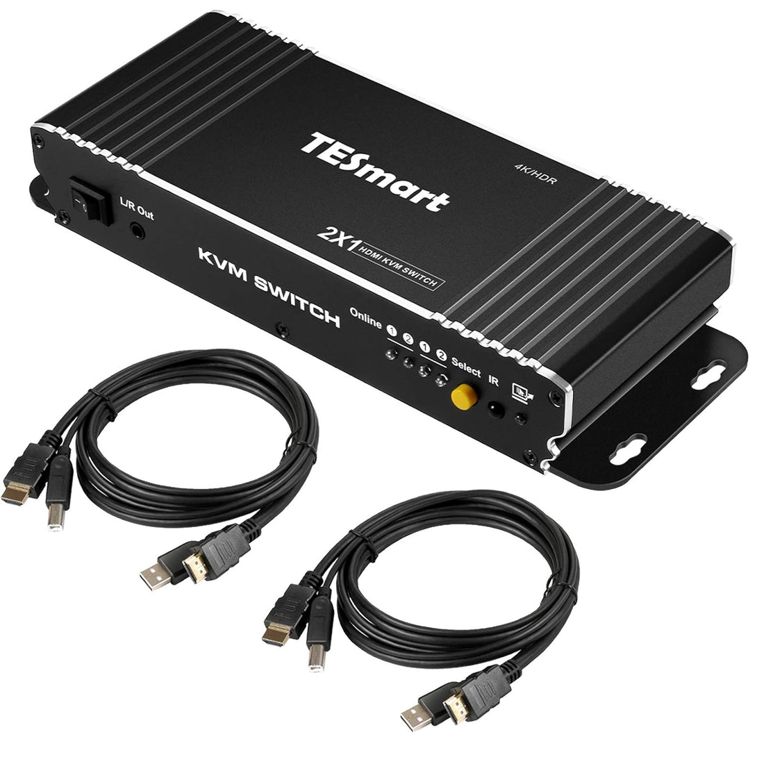 TESmart KVM Switch HDMI PC Switcher 2 Input 1 Output KVM Selector Switch HDMI Version 4K Ultra HD 2 x 1 HDMI KVM Switch 4K @ 60Hz 4: 4: 4 with 2 Pieces 5ft KVM Cables, USB 2.0 Device Control