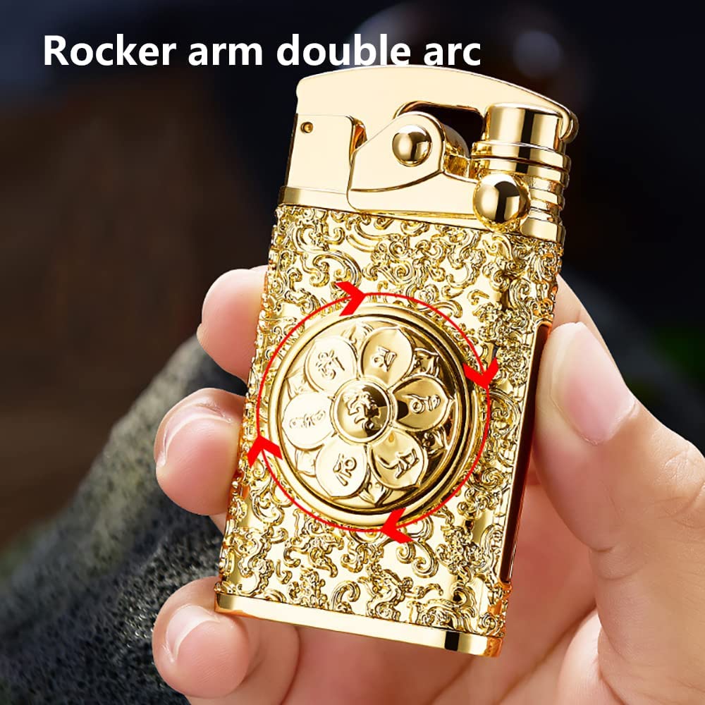 GADATOP Electric Personalized Creative Rotary Lighter Windproof Lighter USB Rechargeable Flameless Lighter Double Arc Plasma Lighter with Gift Box (Gold)