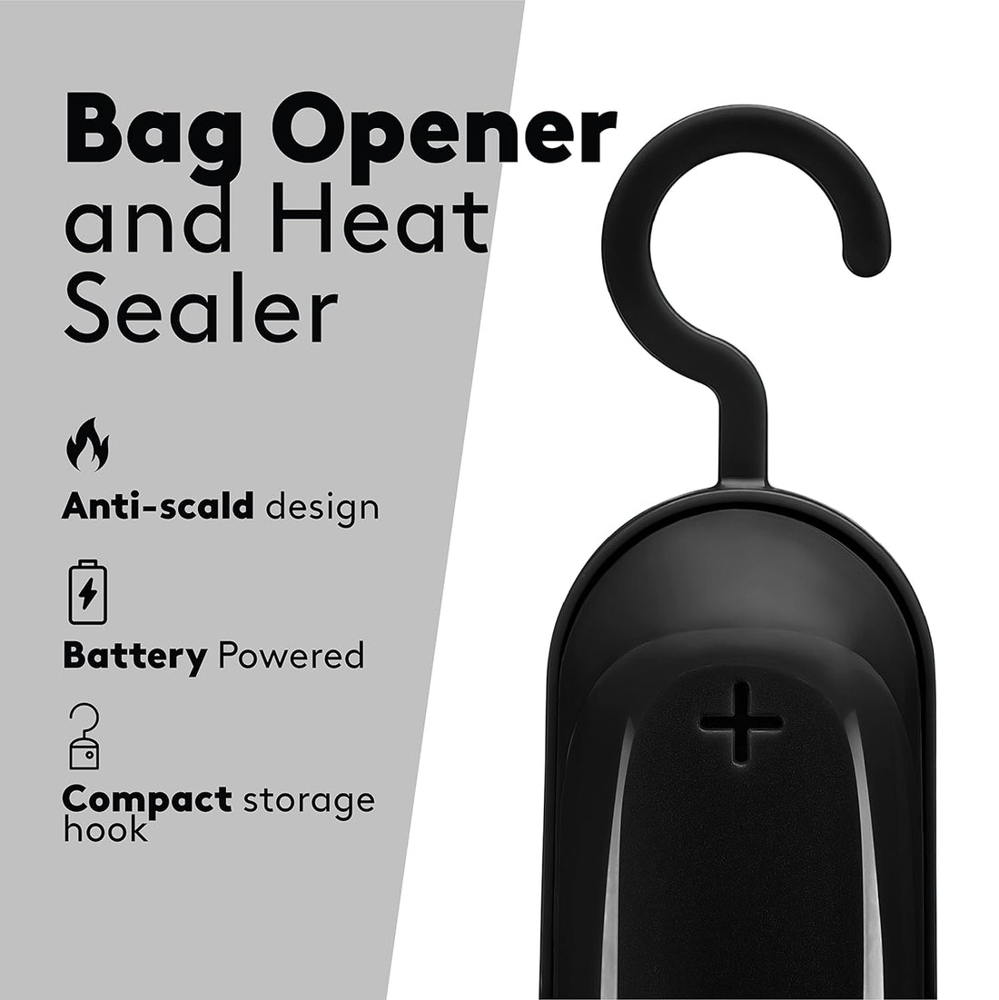 Real Simple 2-in-1 Mini Bag Sealer and Opener | 2 Pack Portable Mini Heat Sealer with Cutter for Snack Bags | Battery Operated Handheld Vacuum Sealer | Black
