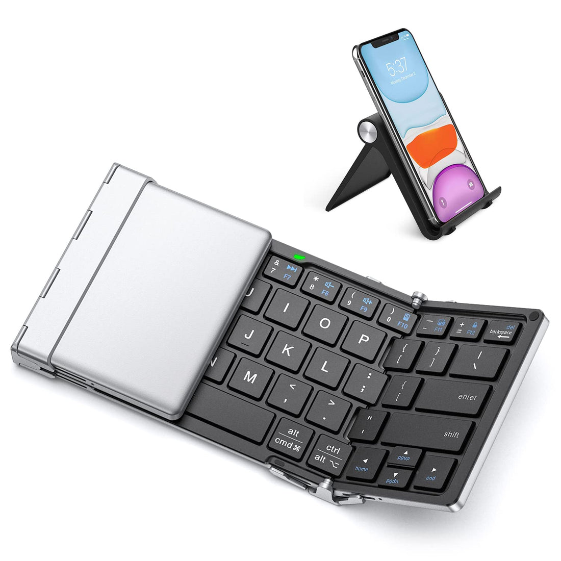 iClever Portable Folding Keyboard, Ultra Slim Pocket Size Bluetooth Keyboard Wireless with Carry Pouch, Aluminum Alloy Housing, Designed for iOS Android Windows Better Typing, Silver (BK03)