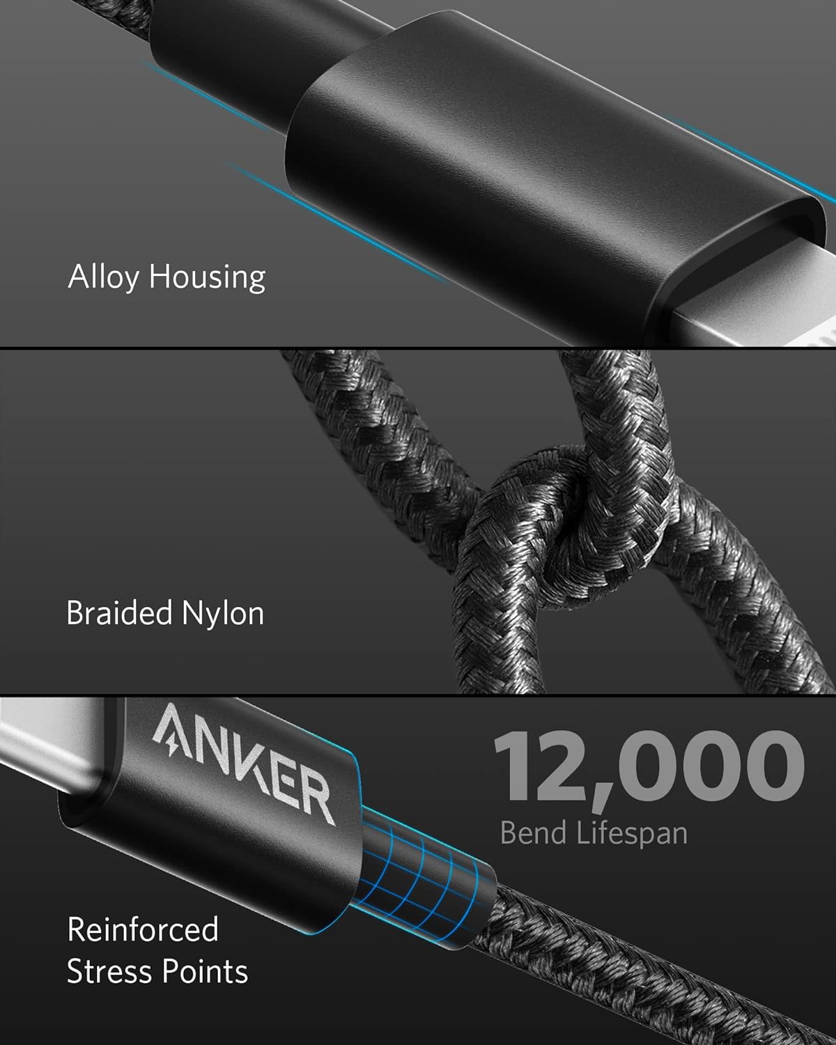 Anker New Nylon USB-C to Lightning Cable, 331 Lightning Charging Cord (Black, 2Pack, 6ft), MFi Certified for iPhone 13 13 Pro 12 Pro Max 12 11 X XS XR 8 Plus, AirPods Pro, Supports Power Delivery