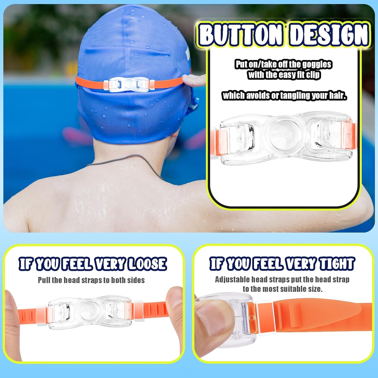 Dizywiee Frameless Kids Swim Goggles, 2-Pack Swimming Goggles for Kids, Child, Boys or Girls From 6-12, Wide View Pool Goggle