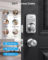 Keyless Entry Door Lock with 2 Knobs, Zowill DK01K Keypad Door Lock with Handle, Front Door Lock Set, Auto Lock, One-Touch Lock, One Time Code, IP54 Waterproof, Easy Installation - Satin Nickel