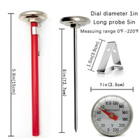 Kitchen Food-Cooking Meat Coffee Thermometer – Set of 3 Pocket Espresso Thermometer for Milk Foam Frothing Chocolate Water Grill, Turkey, BBQ Temperature Stainless Steel 1" Dial 5" Long Stem