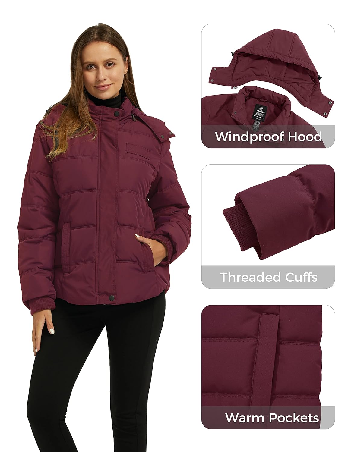 Wantdo Women's Thicken Parka Coat Winter Warm Puffer Jacket Burgundy XXL