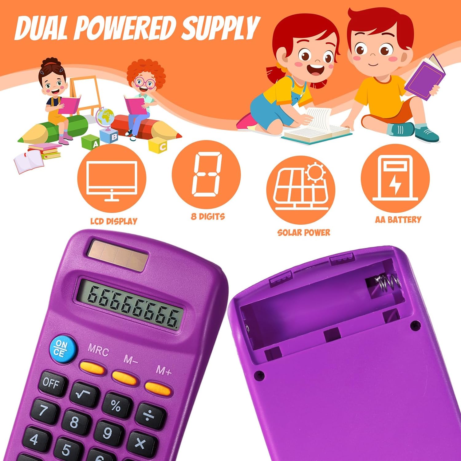 Copkim 24 Pieces Basic Calculators for Students Small Calculators Pocket Size Mini Calculators Dual Powered Handheld Calculator 8 Digit Display Desktop Calculators for School Desktop Home (Purple)