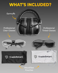 TRADESMART All-You-Need Kit - NRR 28 Shooting Headphones, z87.1 Shooting Glasses + GIFT: Microfiber Pouch