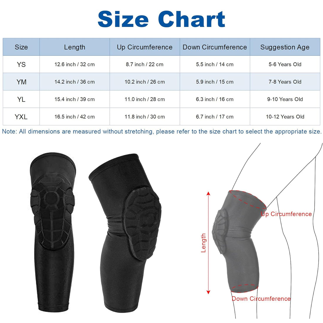 Topbuti Knee Pads for Youth Kids, Protective Gear Kneepad Knee Compression Padded Leg Sleeves for Volleyball Football Baseball Basketball Cycling (YM, Black)