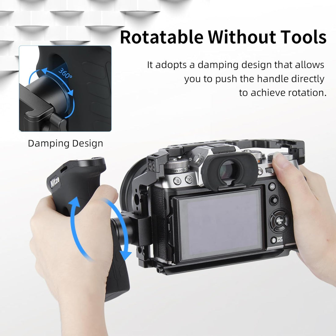 Nitze Rotatable Side Handle with NATO Clamp, 360° Rotatable NATO Side Handle, Silicone-Covered Aluminum Camera Side Handle for DSLR/Mirorrless Camera Rigs and Monitor Rigs - PA29-F3