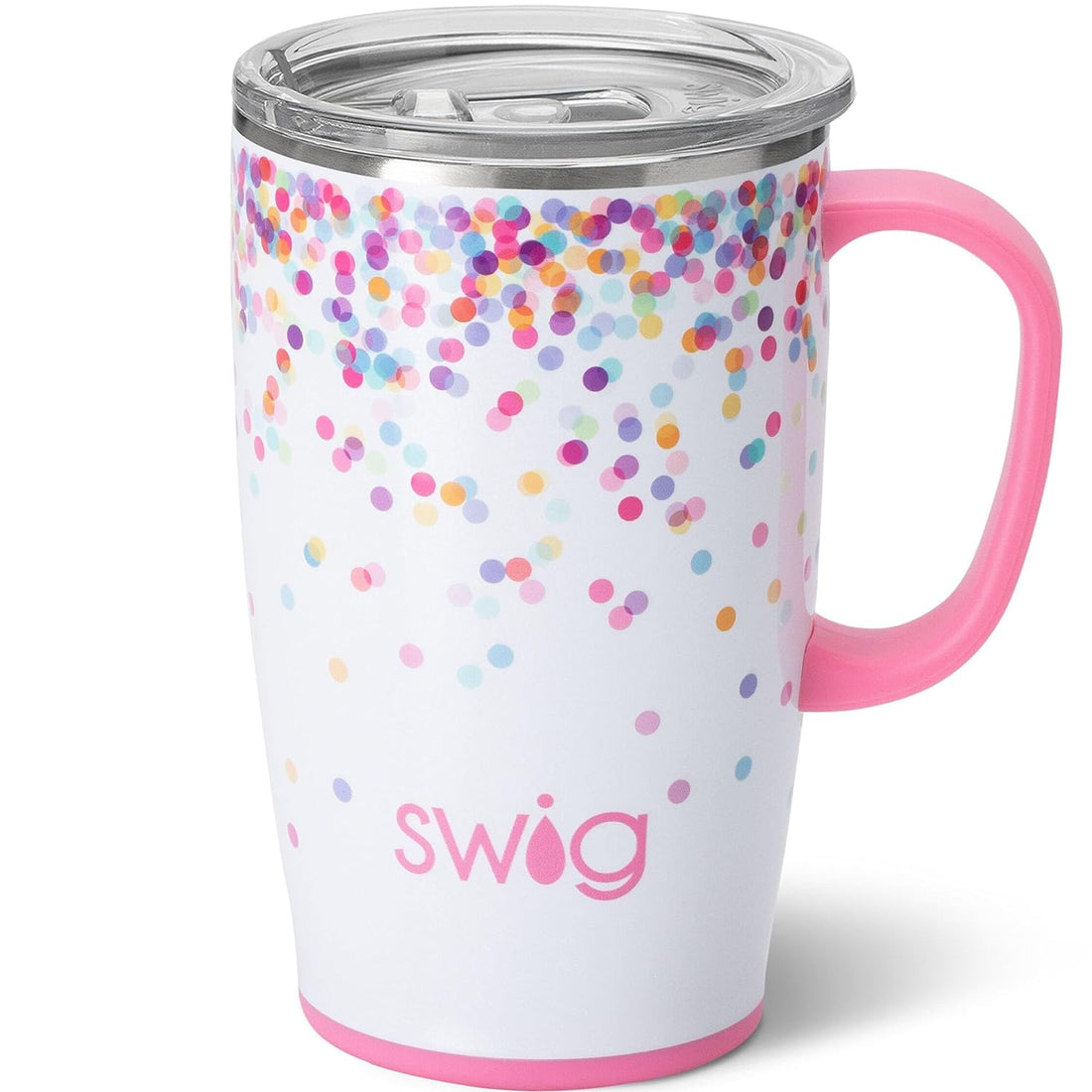 Swig Life 18oz Travel Mug with Handle and Lid, Cup Holder Friendly, Dishwasher Safe, Stainless Steel, Triple Insulated Coffee Mug Tumbler (Confetti)