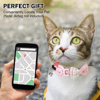 DILLYBUD Airtag Cat Collar with Bells and Bowtie - Cute Safety Elastic Band Adjustable Pet Collars with Waterproof Airtag Holder -GPS Tracker Cat Collars for Girl Boy Cats, Kitten and Puppies