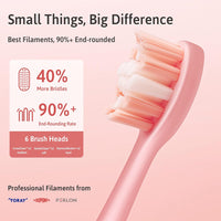 Oday N9000 Sonic Electric Toothbrush, 90% End-Rounding, 10 YR Warranty, 2,000 mAh Battery (180 Days), IPX7 Waterproof, 43,000 VPM (2nd Gen. 3S Sonic Motor), 5 Modes with Smart Timer, 6 Brush Heads