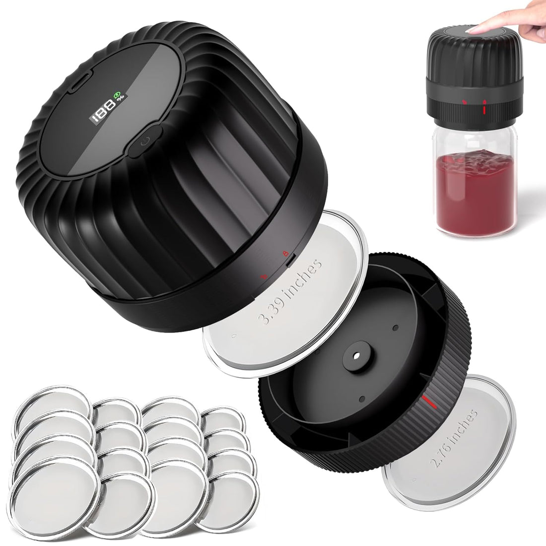 KITOOL Electric Mason Jar Vacuum Sealer Kit for Wide-Mouth & Regular-Mouth Mason Jars, Food Saver Vacuum Canning Sealer Machine Includes 16 Jar Lids