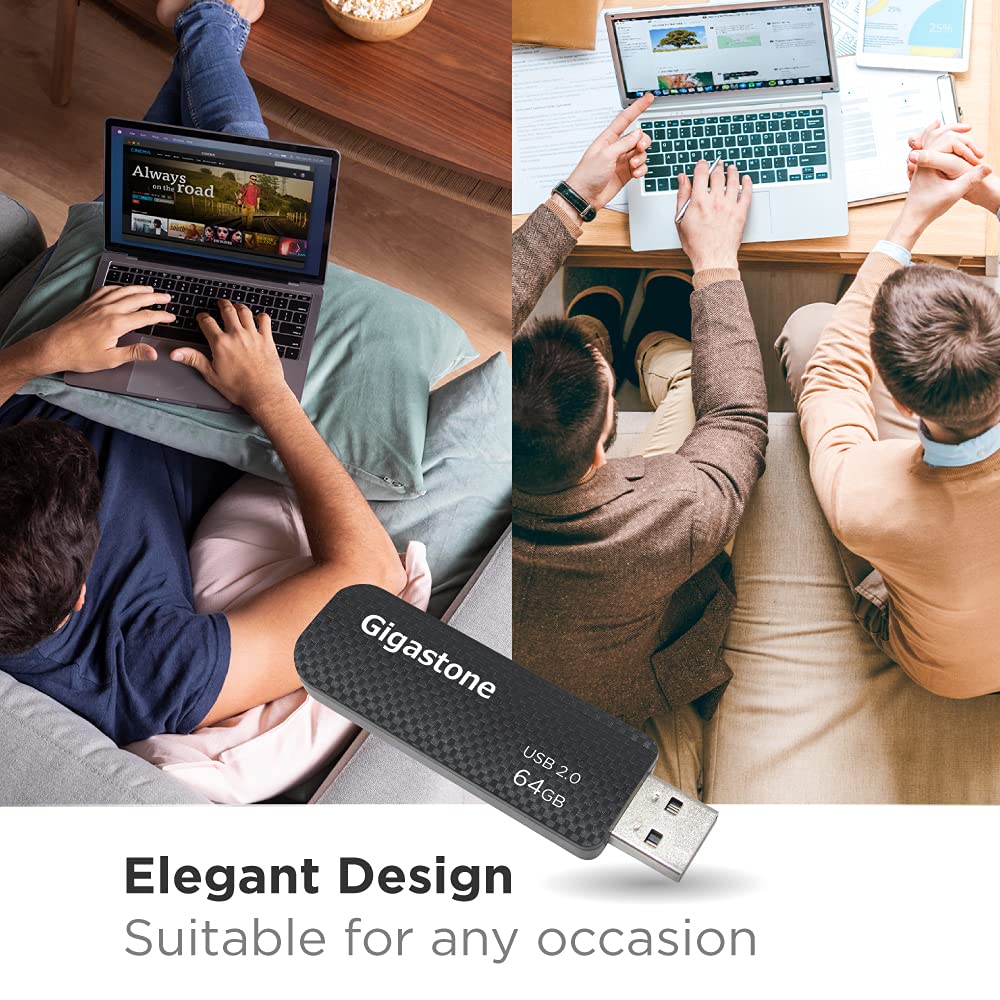 Gigastone V30 64GB USB 2.0 Flash Drive, Retractable Sliding Design Pen Drive, Carbon Fiber Style Thumb Drive, Reliable Performance & Durable