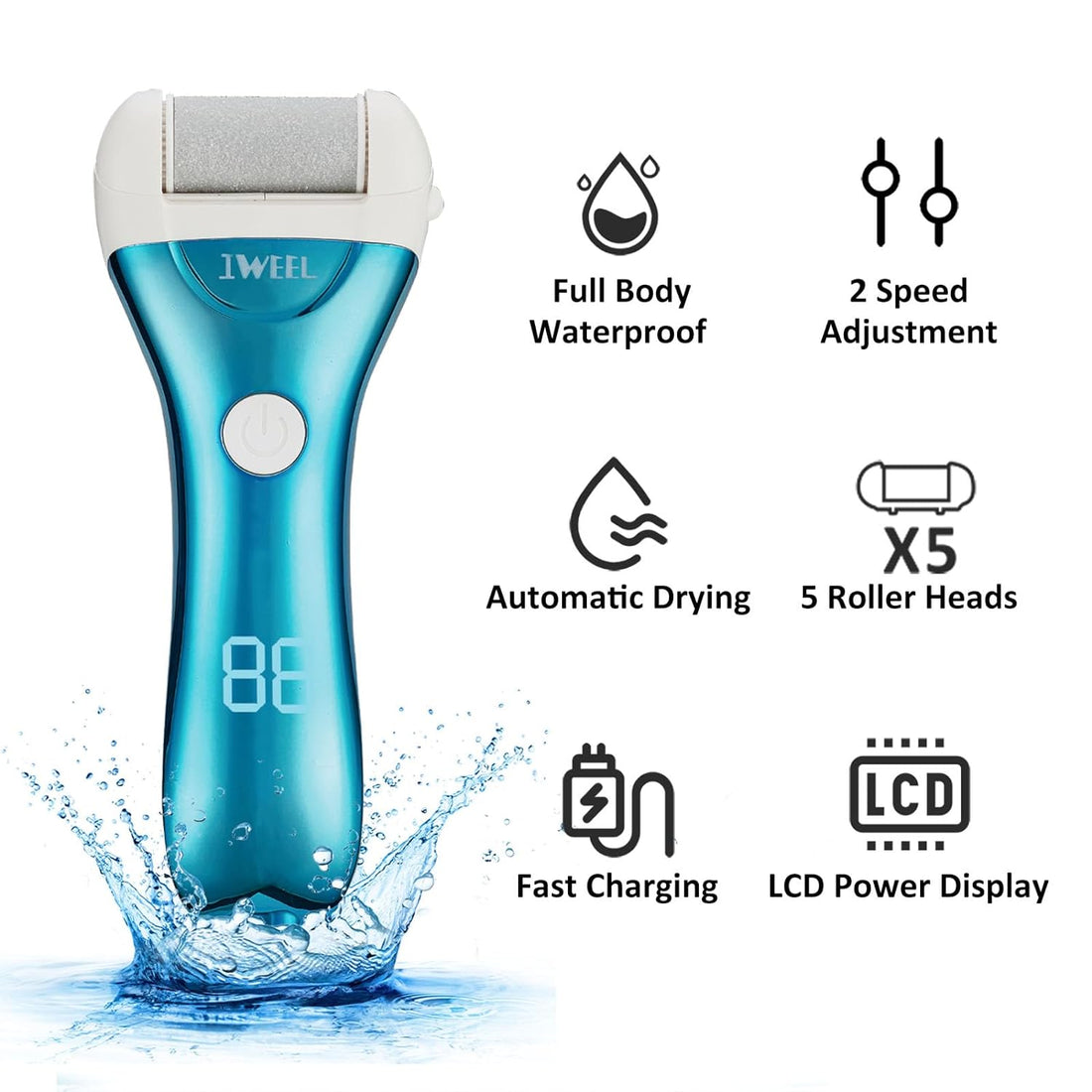Callus Remover for Feet, Electric Foot File Rechargeable Foot Scrubber Pedicure Tools for Feet Electronic Callus Shaver Waterproof Pedicure kit for Cracked Heels and Dead Skin with 5 Roller Heads