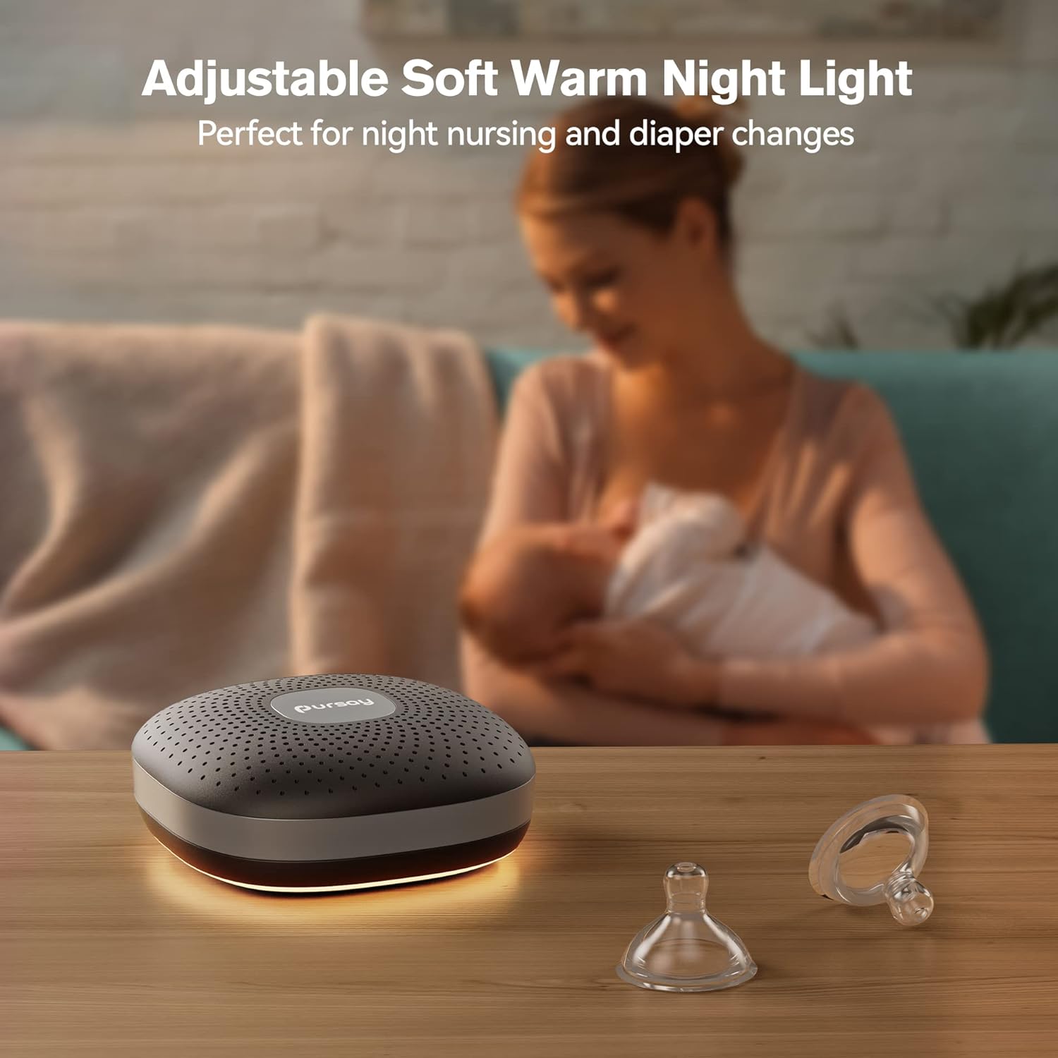 White Noise Machine for Adult Sleeping/Relieving Stress, Pursay Portable Sleep Sound Therapy Machine for Home, Office,Travel,Adjustable Night Light Brightness,1200MAH Battery Capacity