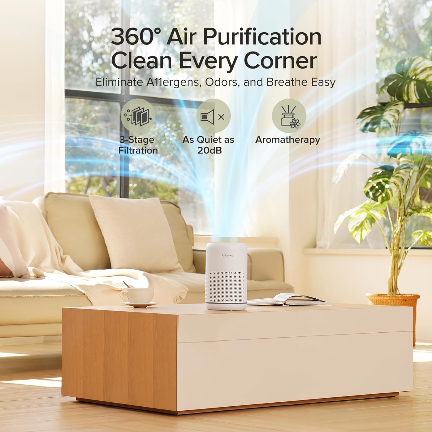 Compact Desktop Air Purifier - True HEPA Filter, Whisper-Quiet Operation, Energy-Efficient - Captures 99.97% of A11ergens, Dust, and Odors - Ideal for Home, Office, and Bedroom - Model: AC300