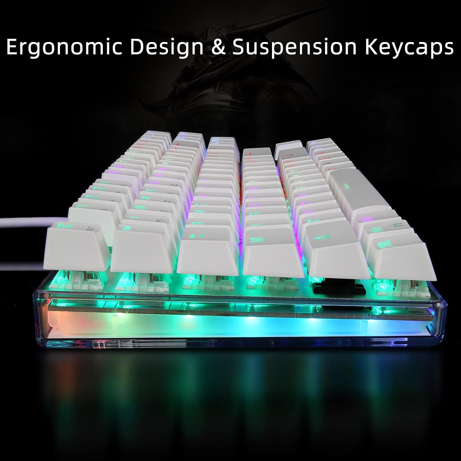 Motospeed Gaming Mechanical Keyboard RGB Rainbow Backlit Transparent Bottom Anti-ghosting 87 Keys, Illuminated USB Gaming Keyboard for Mac/PC/Laptop Blue Switches