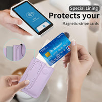 Magnetic Wallet Card Holder with Kickstand for iPhone 12/13/14 Series, Magsafe Wallet Leather Card Sleeves Fit 6 Cards Purple