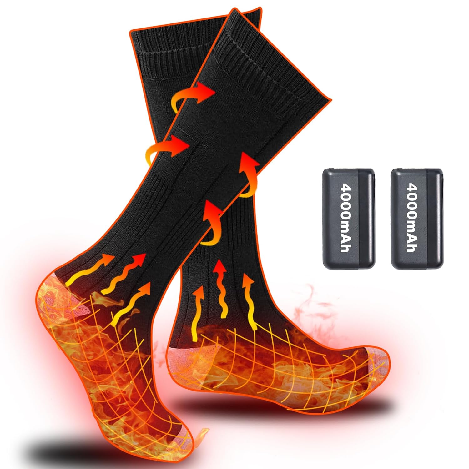 KEKELAN Electric Heated Socks for Men Women Warm Thermal 5V 4000mAh Unisex Rechargeable Battery Heat Socks with 5 Heating Setting for Winter Outdoor Camping Motorcycle Skiing Foot Warmer-X2-L