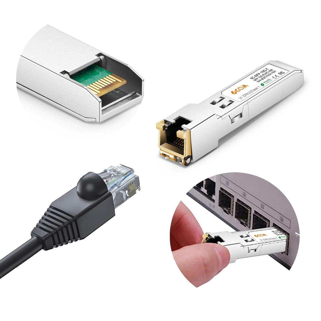 6COM SFP+ to RJ45 Copper Module 10GBase-T Transceiver for Cisco SFP-10G-T-S, Ubiquiti, D-Link, Supermicro, Netgear, Mikrotik, up to 30m