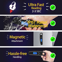 LIKEPAI Instant Read Meat Thermometer for Kitchen Cooking, Ultra Fast Precise Waterproof Digital Food Thermometer with Backlight, Magnet and Foldable Probe for Deep Fry, Outdoor BBQ, Grill