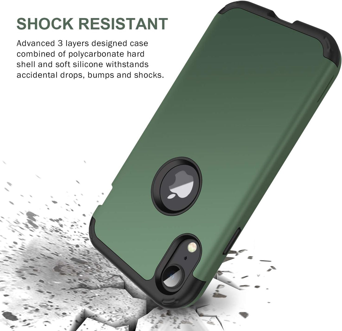 BENTOBEN iPhone XR Cases, iPhone XR Phone Case, 3 in 1 Heavy Duty Rugged Hybrid Solid Hard PC Cover Soft Silicone Bumper Impact Resistant Shockproof Protective Case for iPhone XR 6.1", Dark Green