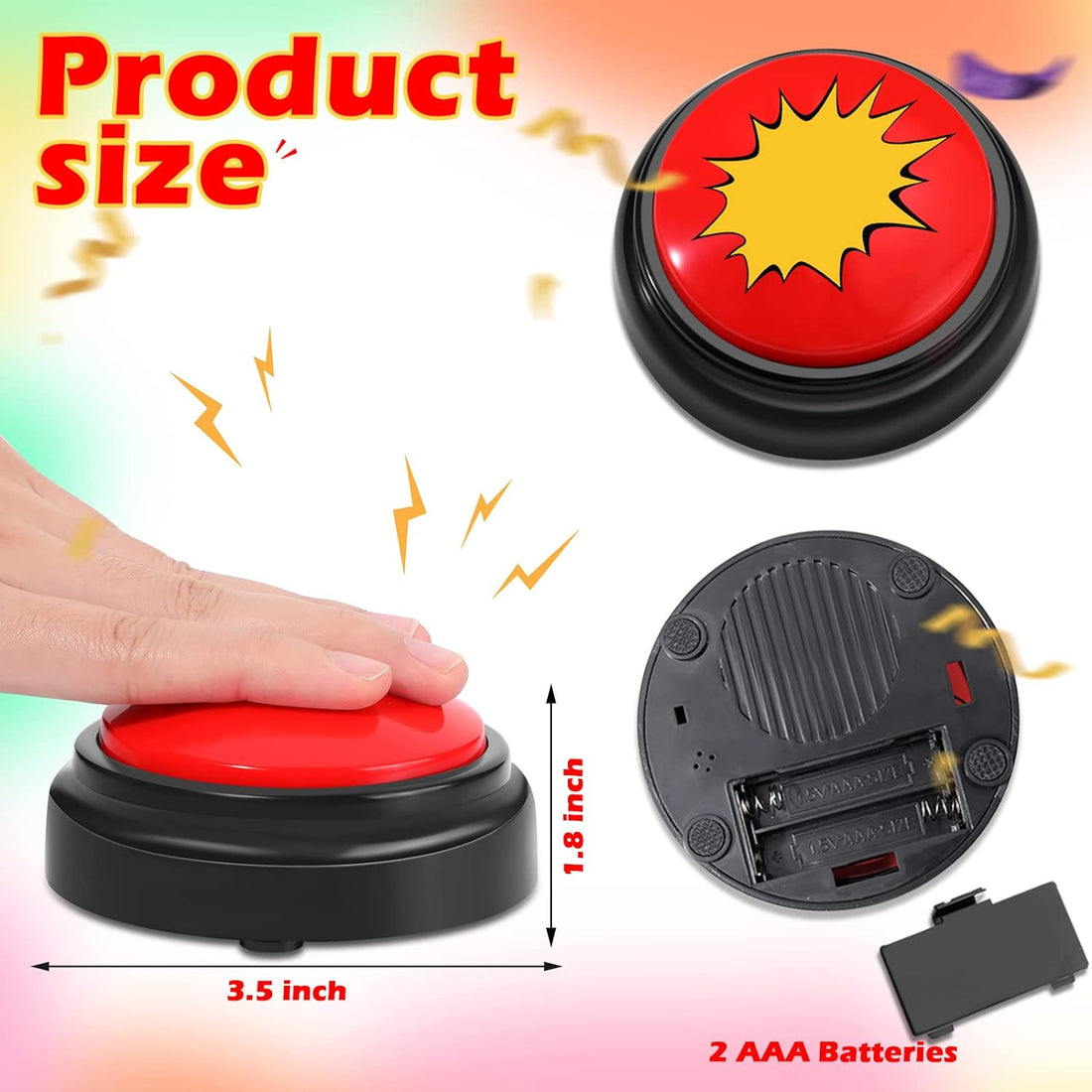 Qiyaz Funny Sound Effect Button Party Game Noise Button Buzzer Talking Buttons Noise Maker Sound Button for Kids Adults Office, 3.94 Inches Diameter
